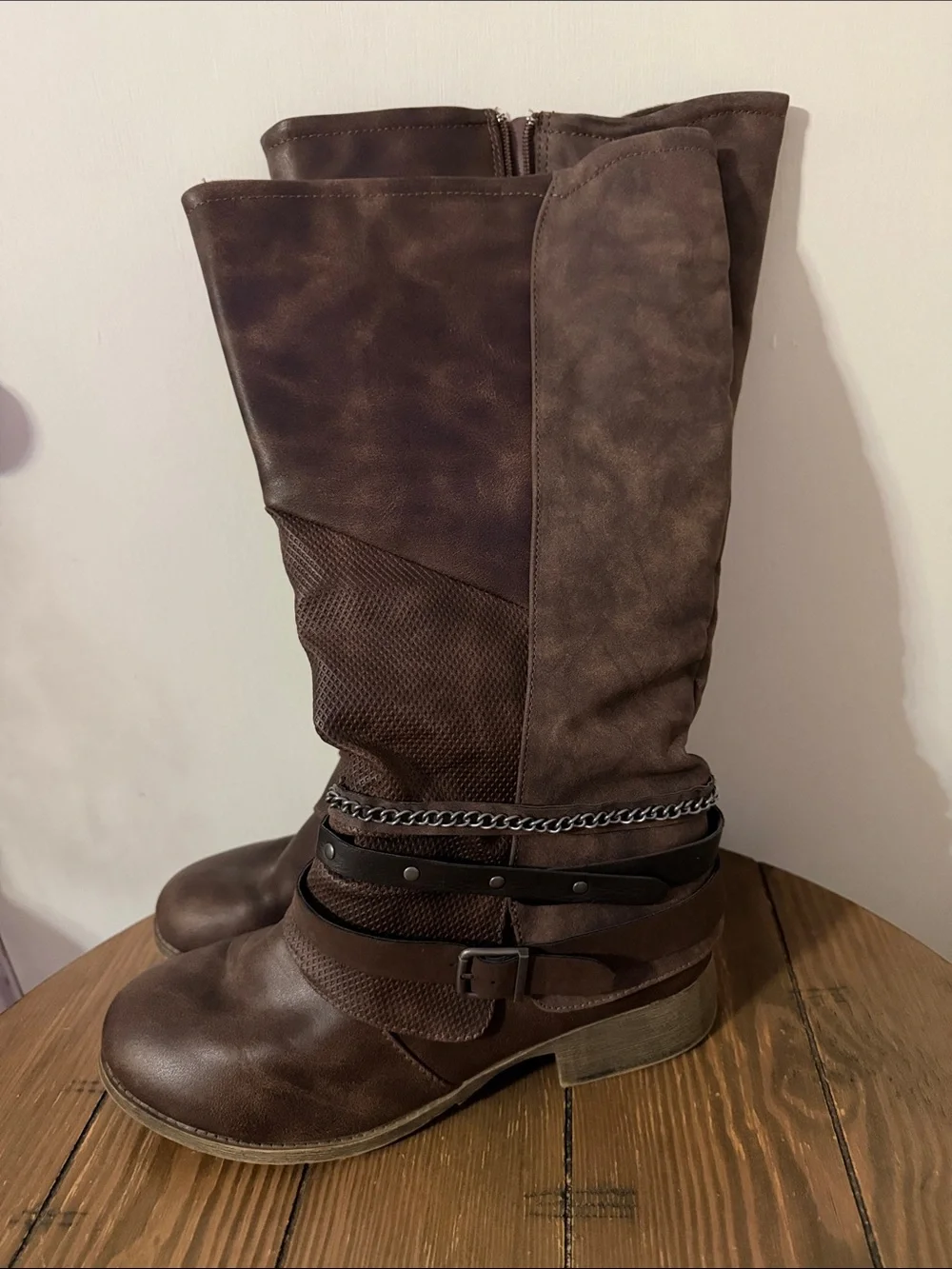 Jellypop Dark Brown Over-the-Knee Boots with Chain Strap